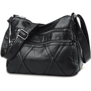 New Small Crossbody Bag for Women, Vegan Leather Shoulder Purse - Black
